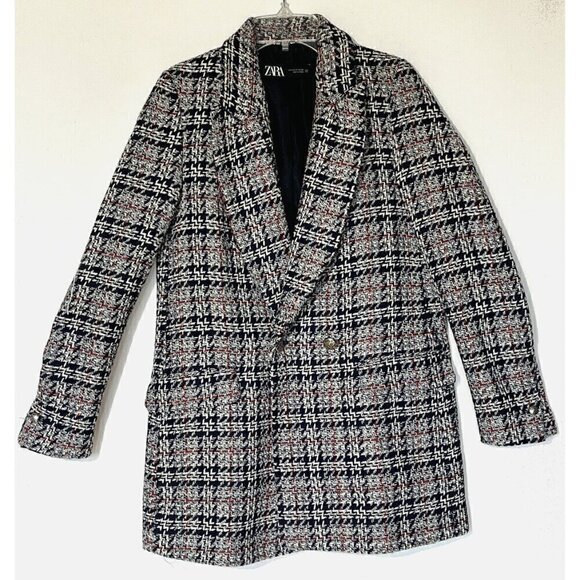 New ZARA Textured Tweed Double Breasted Checked Blazer Jacket - Spain - Picture 7 of 15